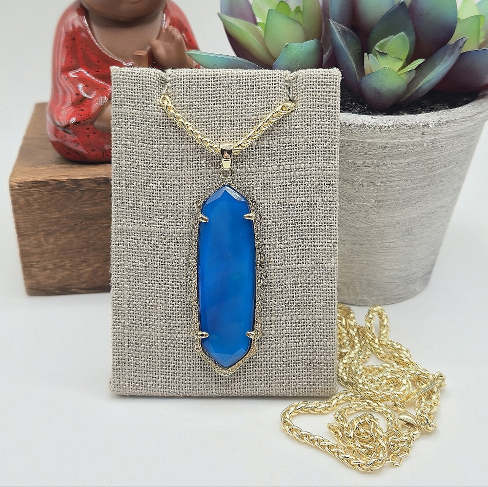 Rare Kendra Scott Blue Agate & Gold Frances Necklace